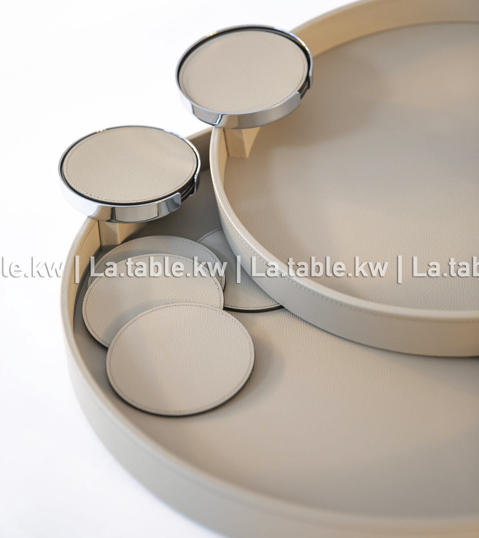 Taupe Leather Round Tray