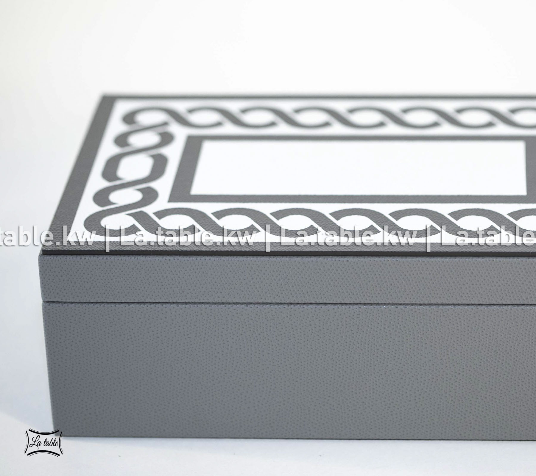Gray Leather Jewelry Box with Inlayed Lid