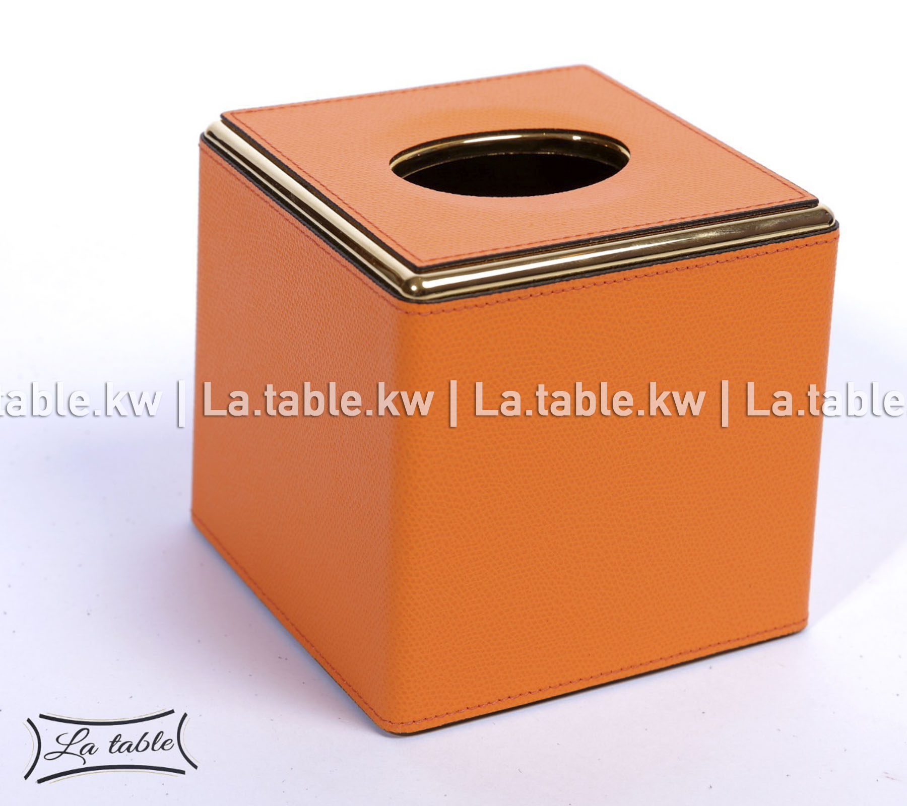 Orange Leather Square Tissue Box