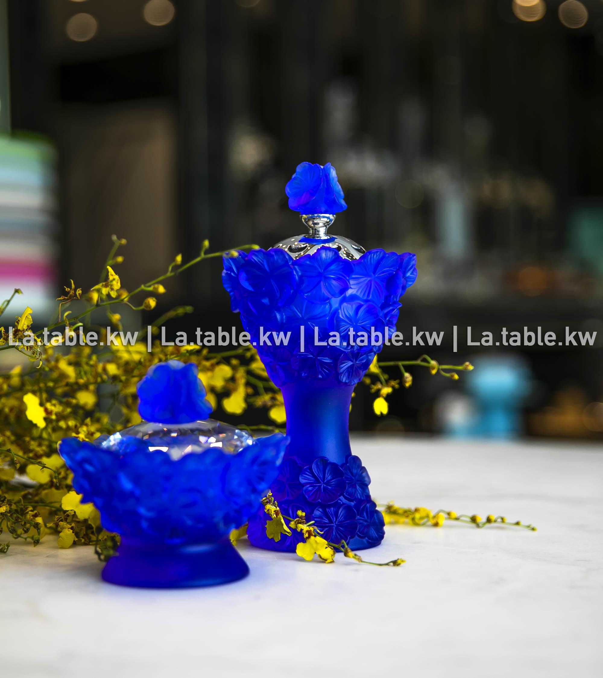 Royal Blue Crystal Petals Mubkhar Set / بتالس كريستال طقم مبخر - الأزرق الملكي