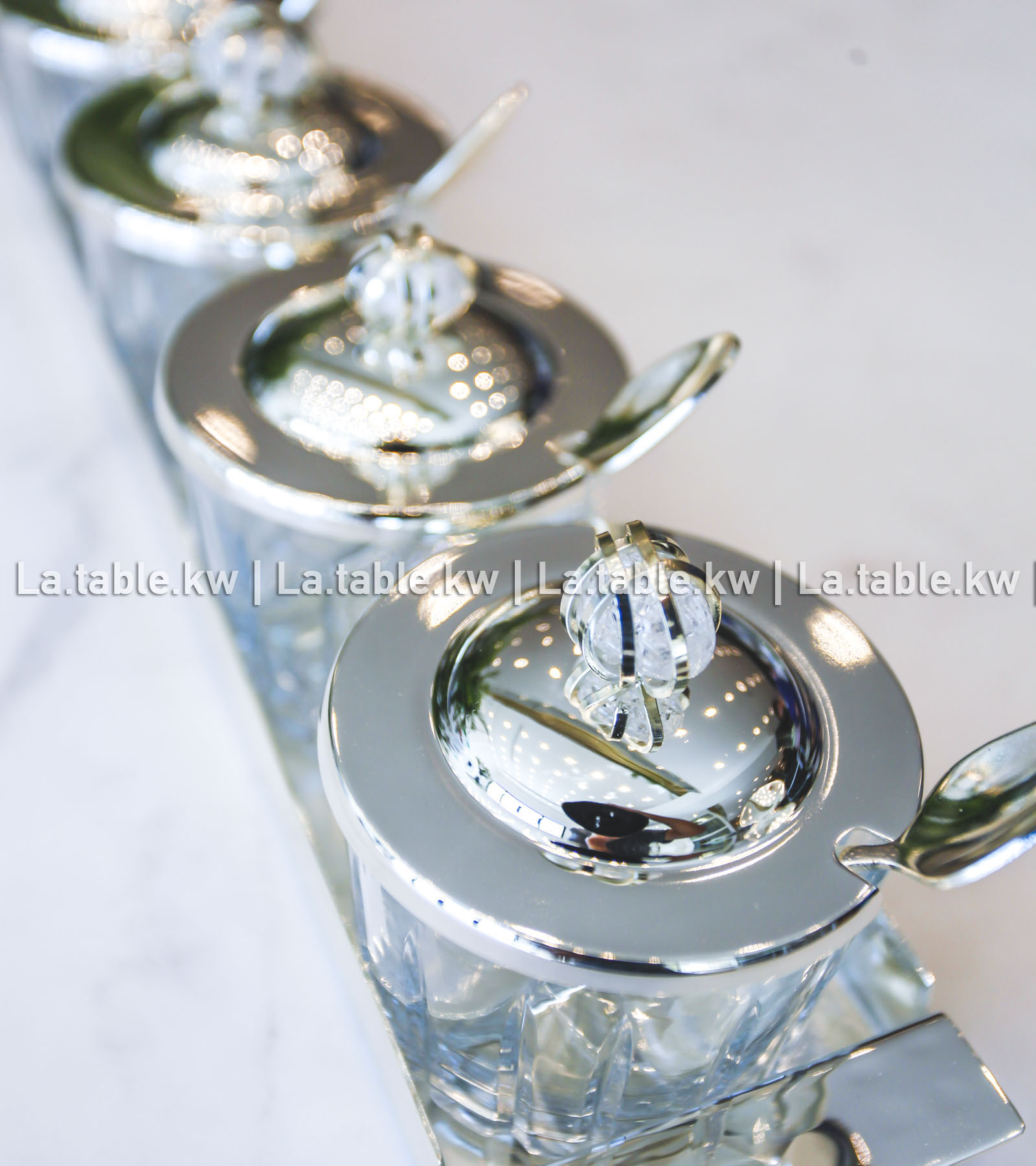 White Stone Designed Chrome 6 Pieces Sugar Jar Set