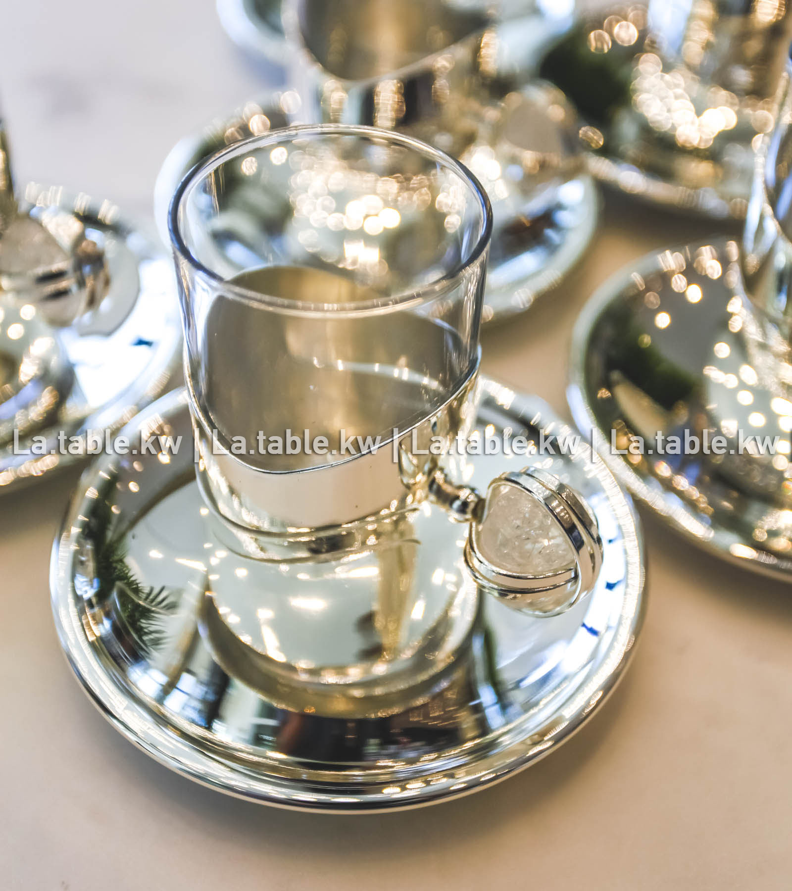 White Stone Designed Chrome Tea Set