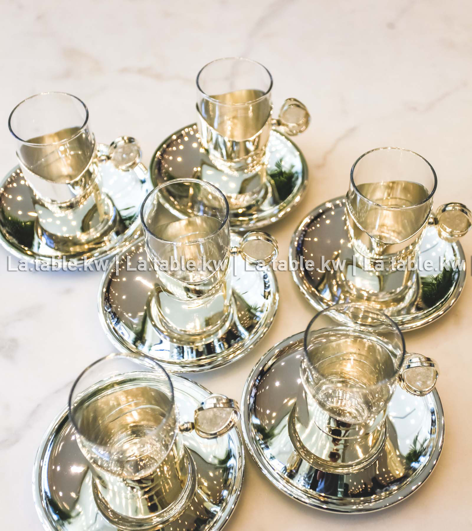 White Stone Designed Chrome Tea Set