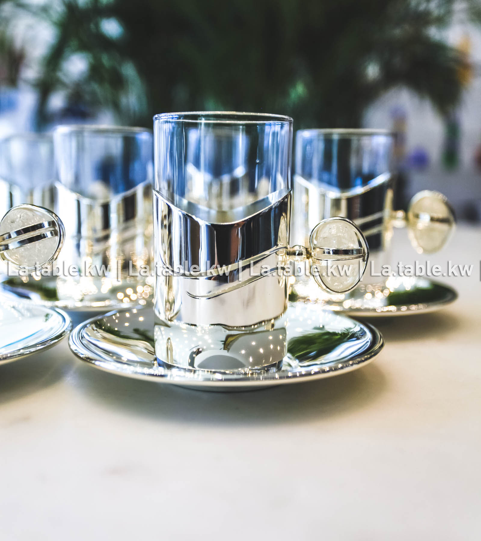 White Stone Designed Chrome Tea Set