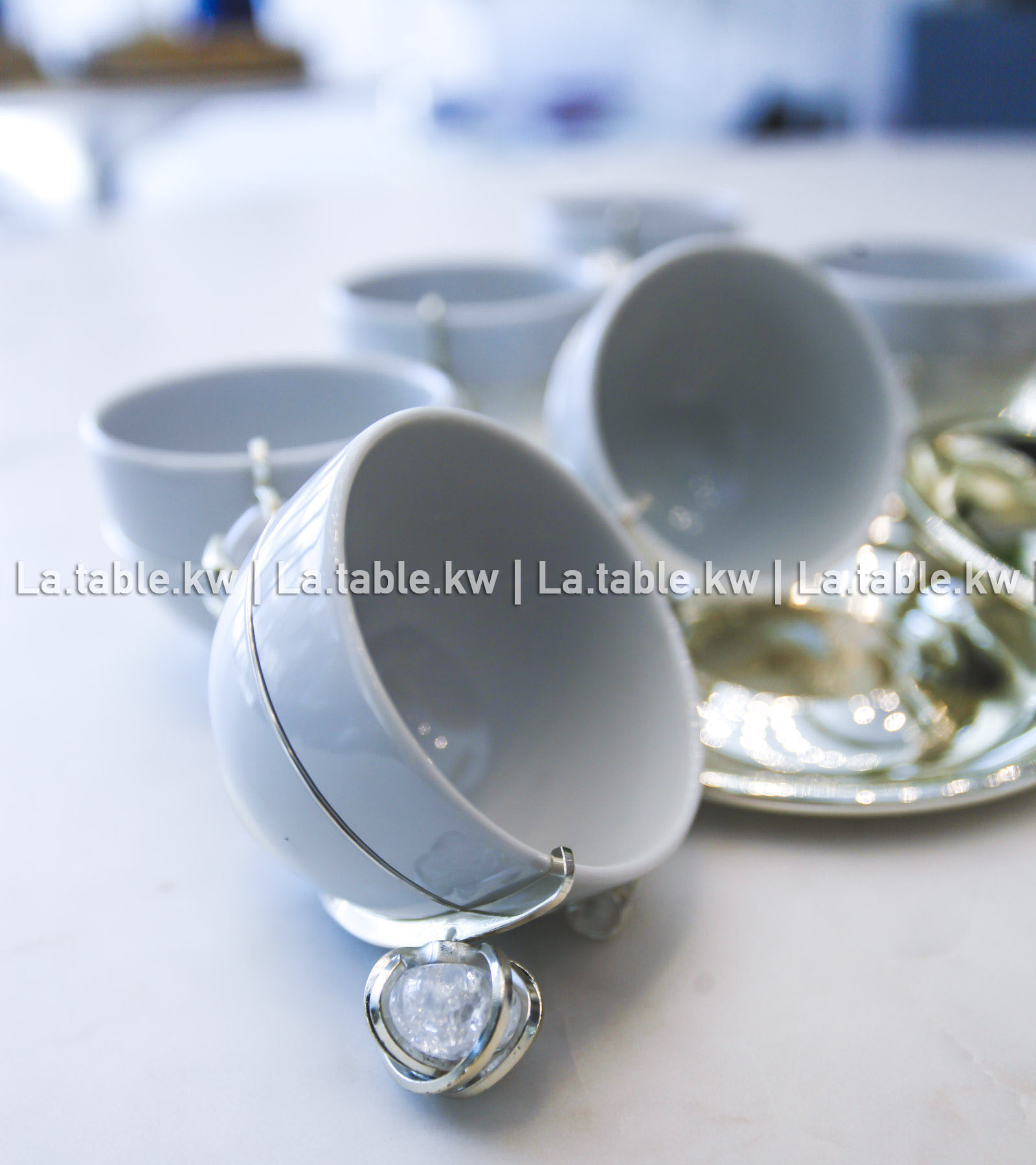 White Stone Ring Designed Chrome Espresso Cups