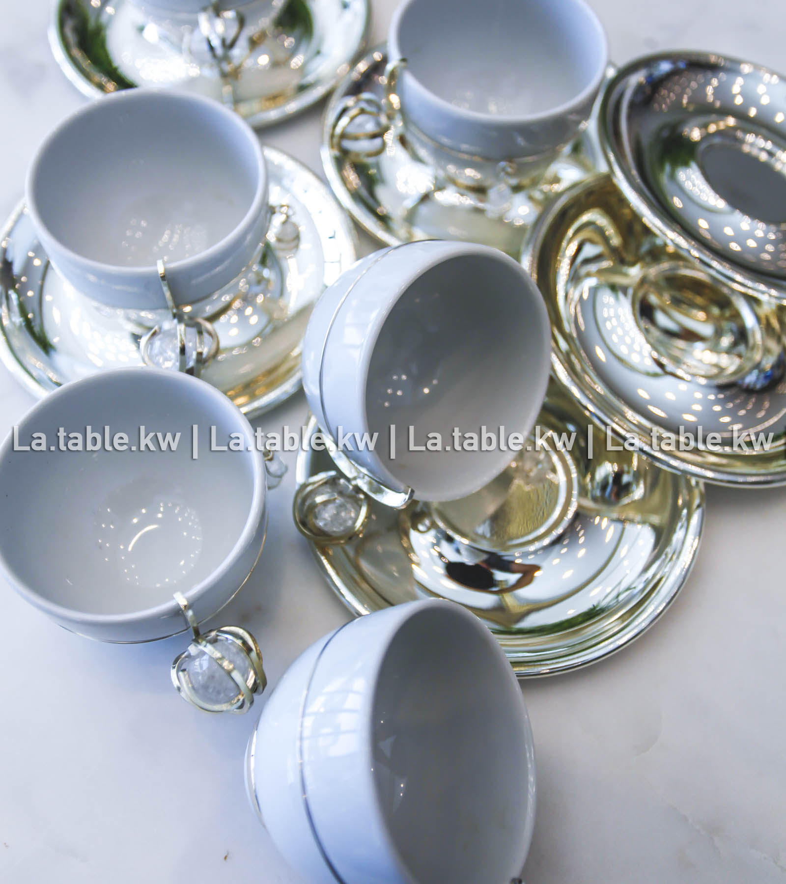 White Stone Ring Designed Chrome Espresso Cups