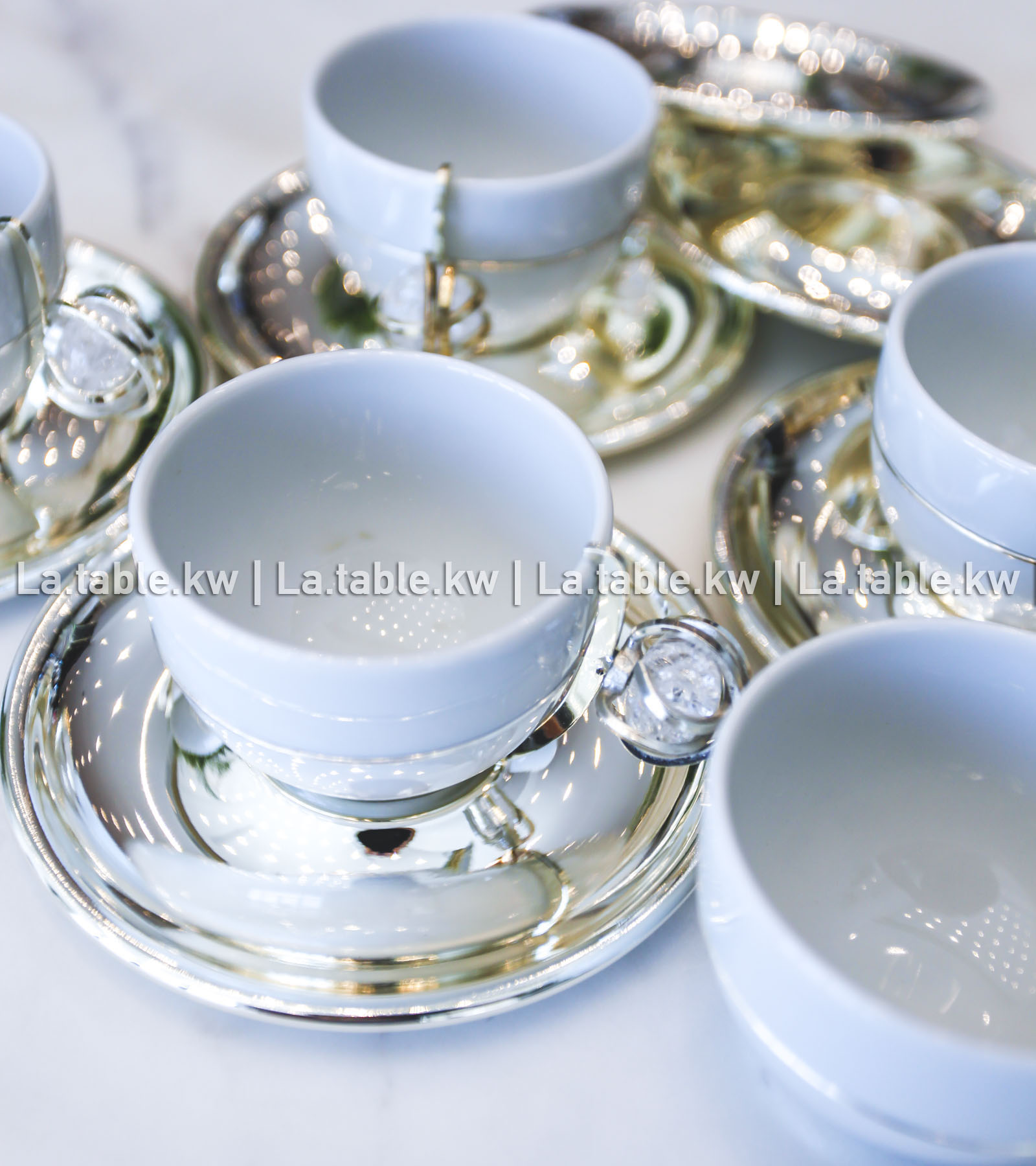 White Stone Ring Designed Chrome Espresso Cups