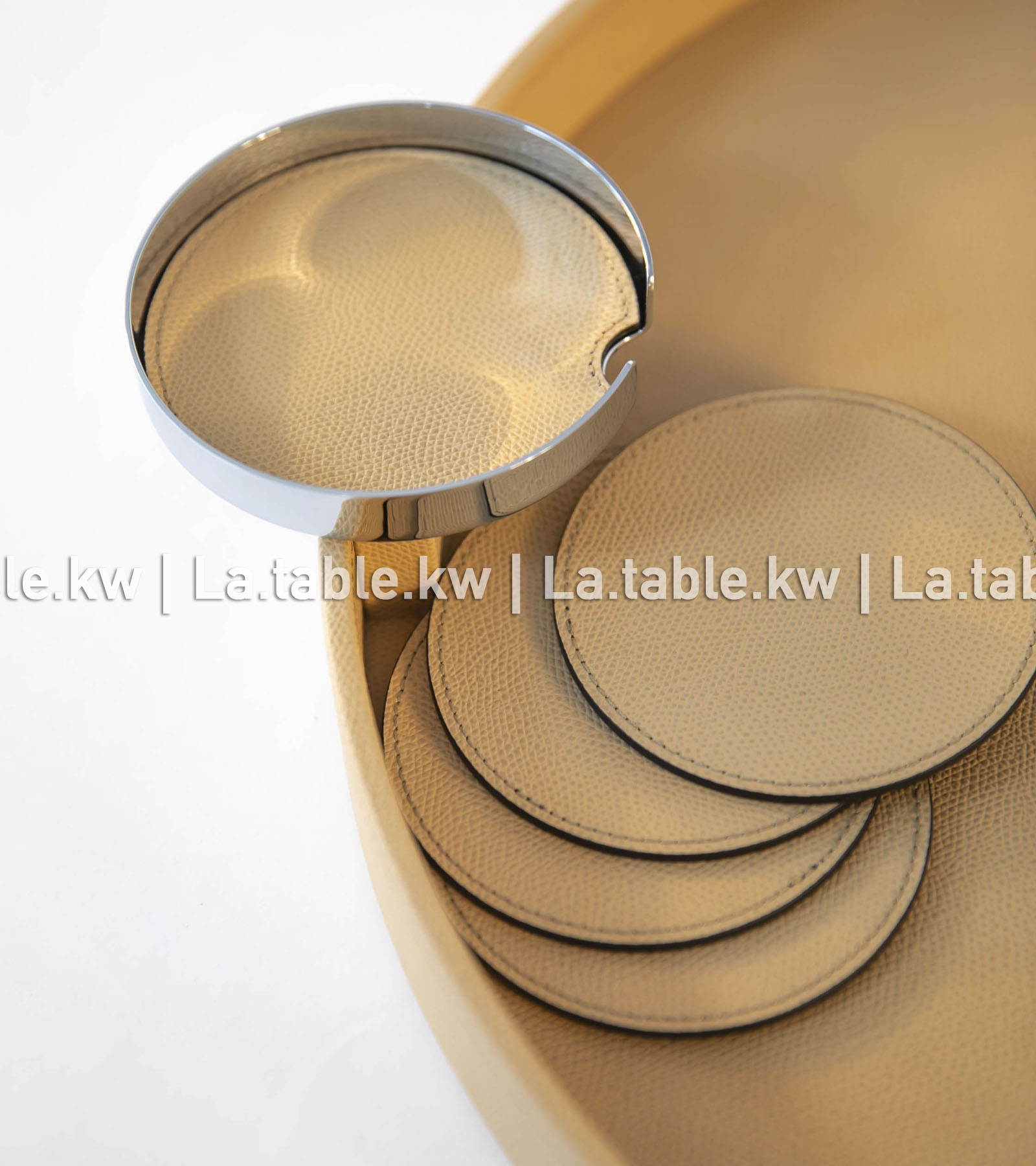 Caramel Leather Round Tray