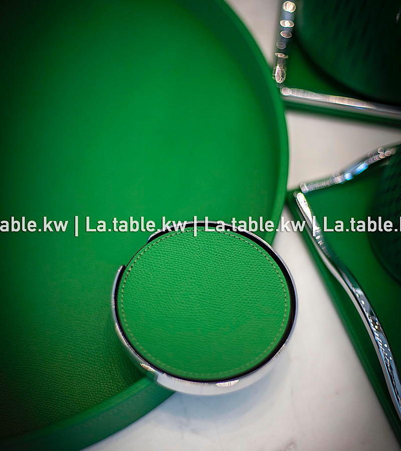 Dark Green Leather Round Tray