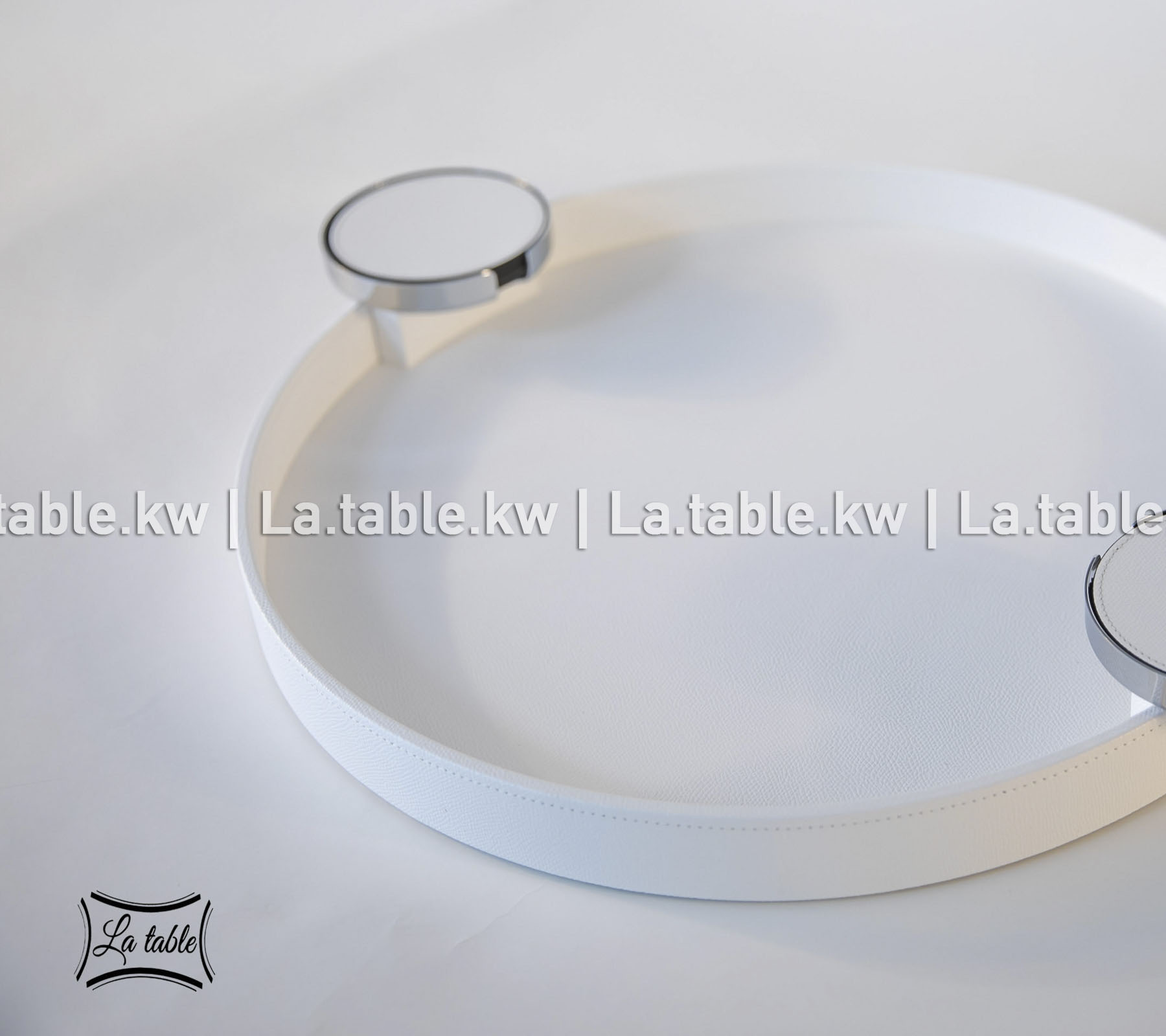 White Leather Round Tray