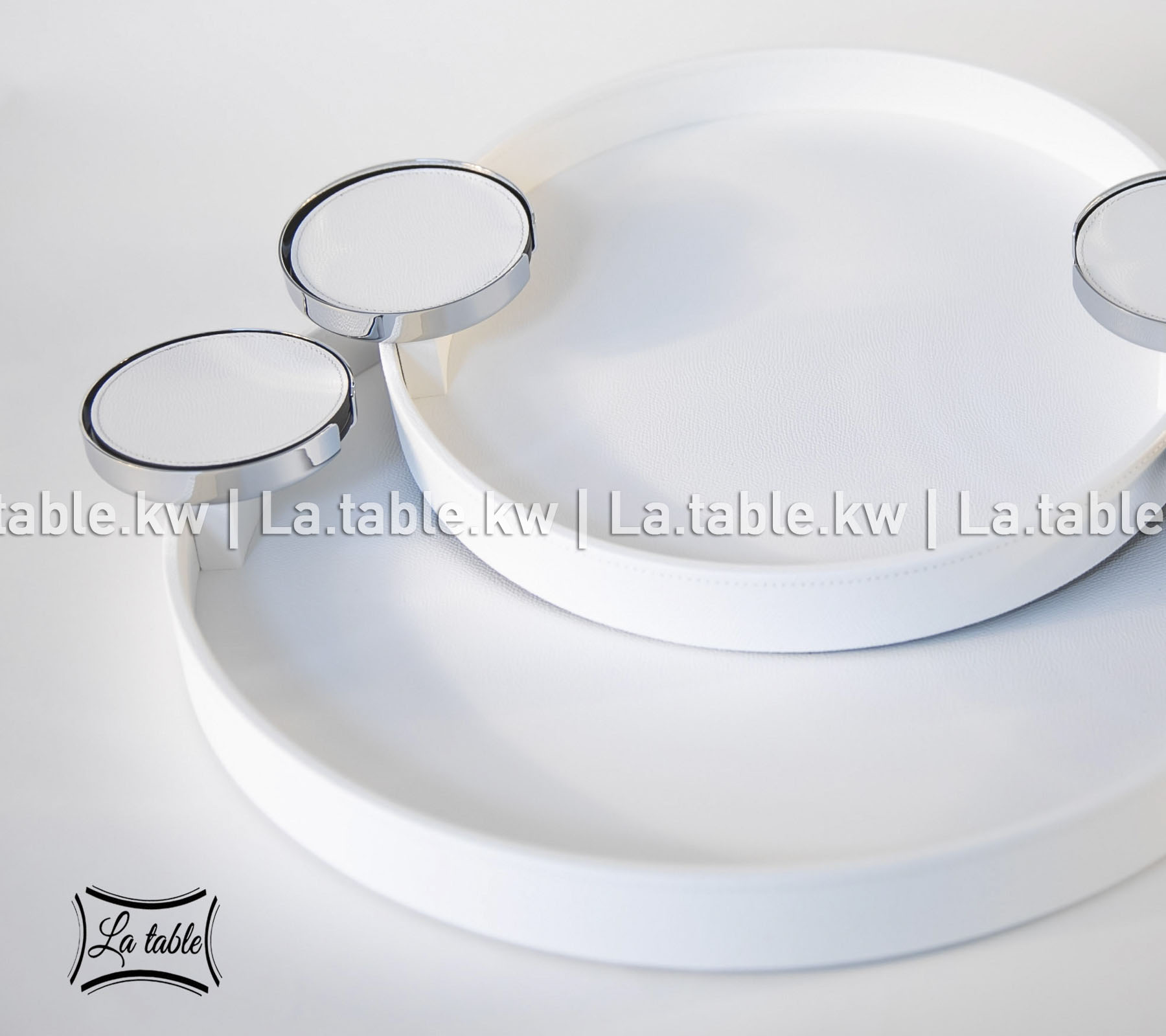 White Leather Round Tray