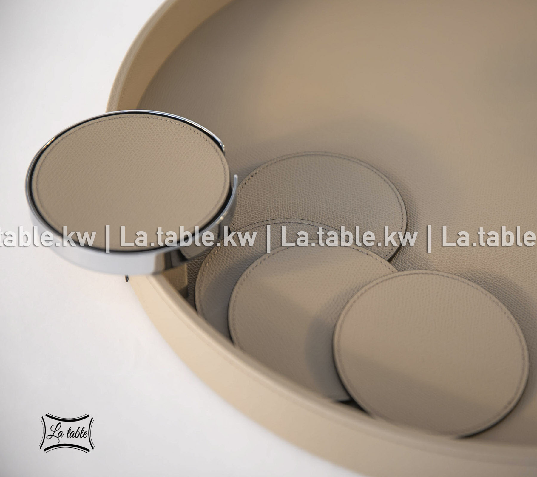 Taupe Leather Round Tray