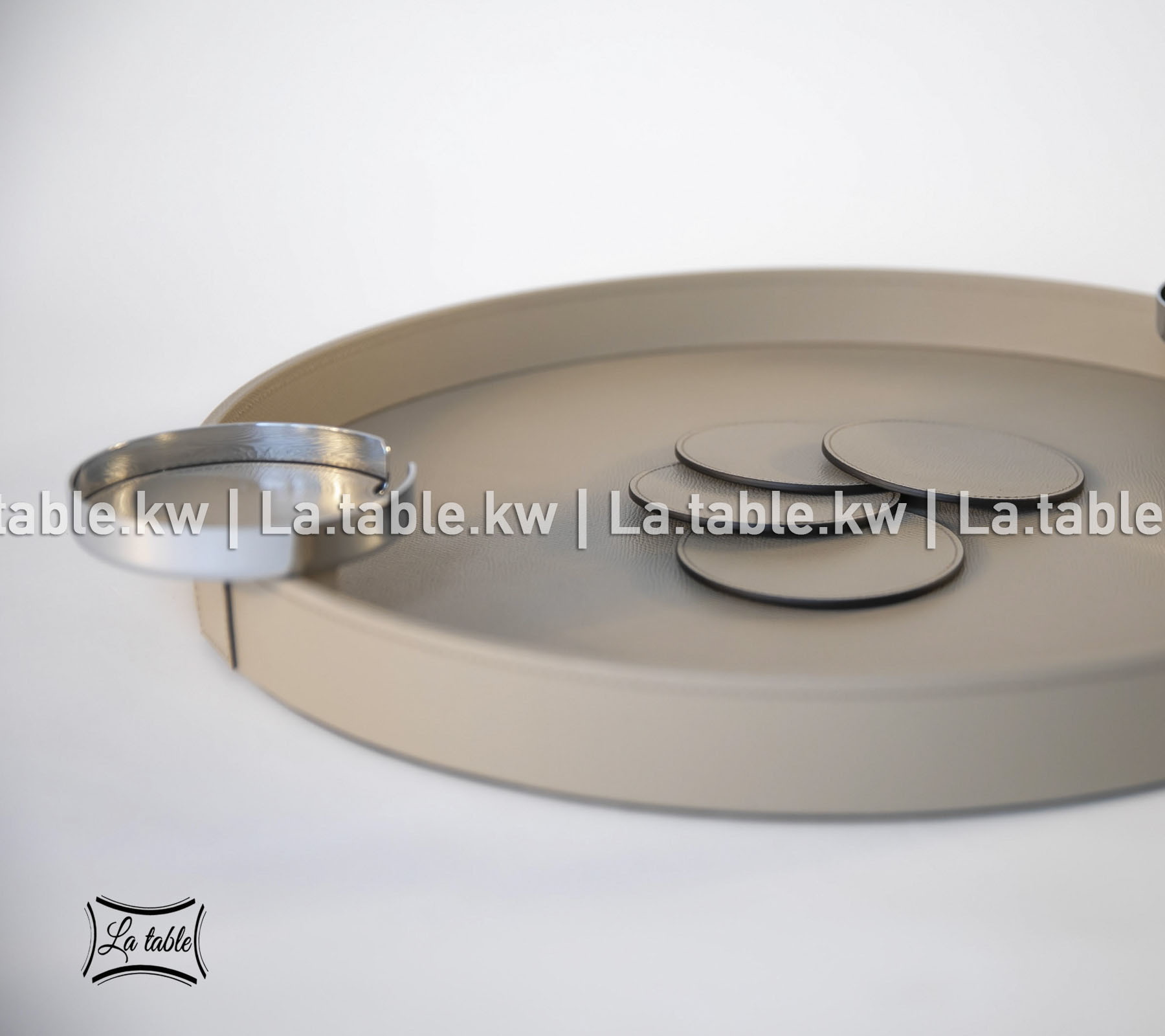 Taupe Leather Round Tray