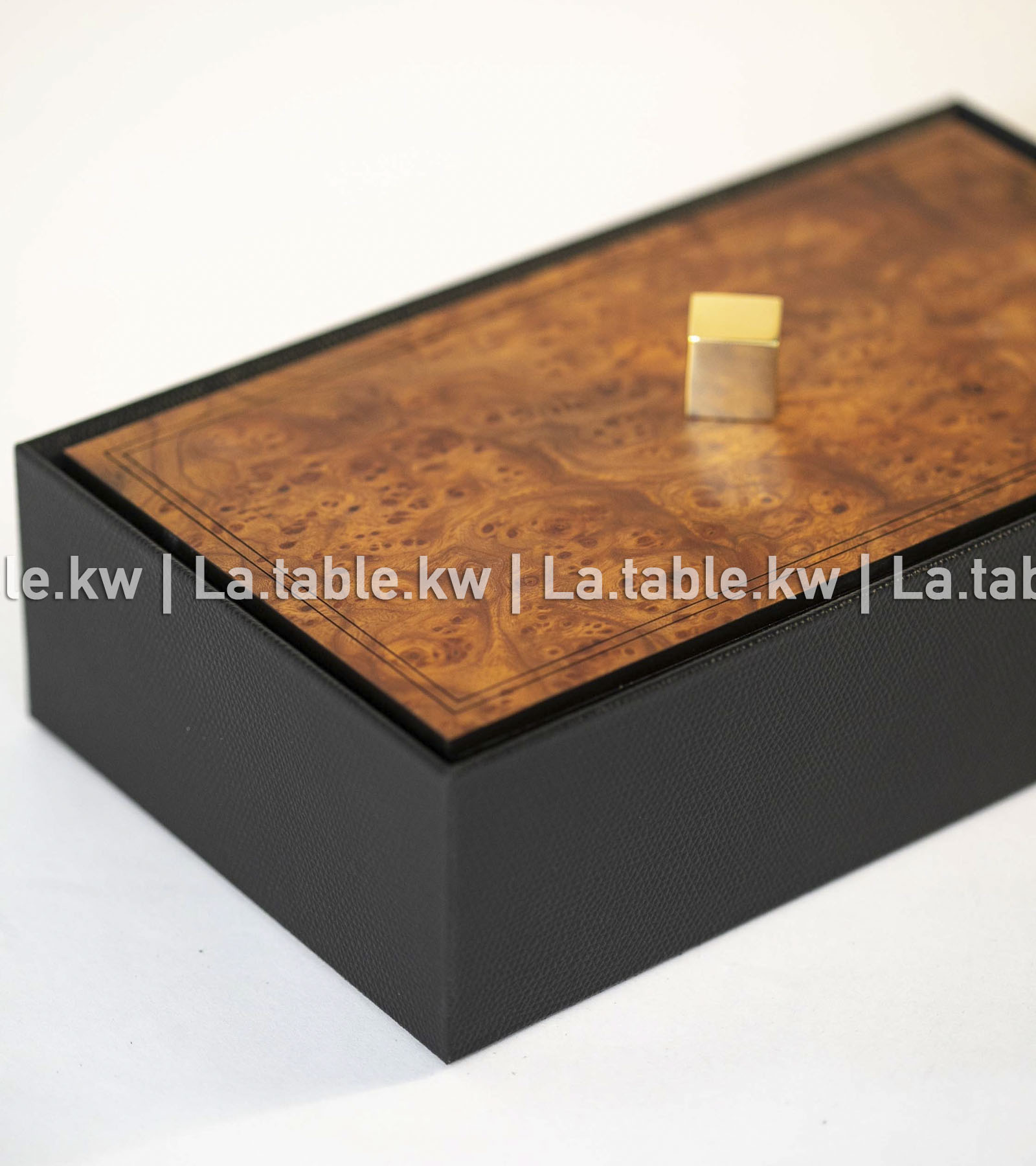 Black Leather Storage Box with Wooden Lid