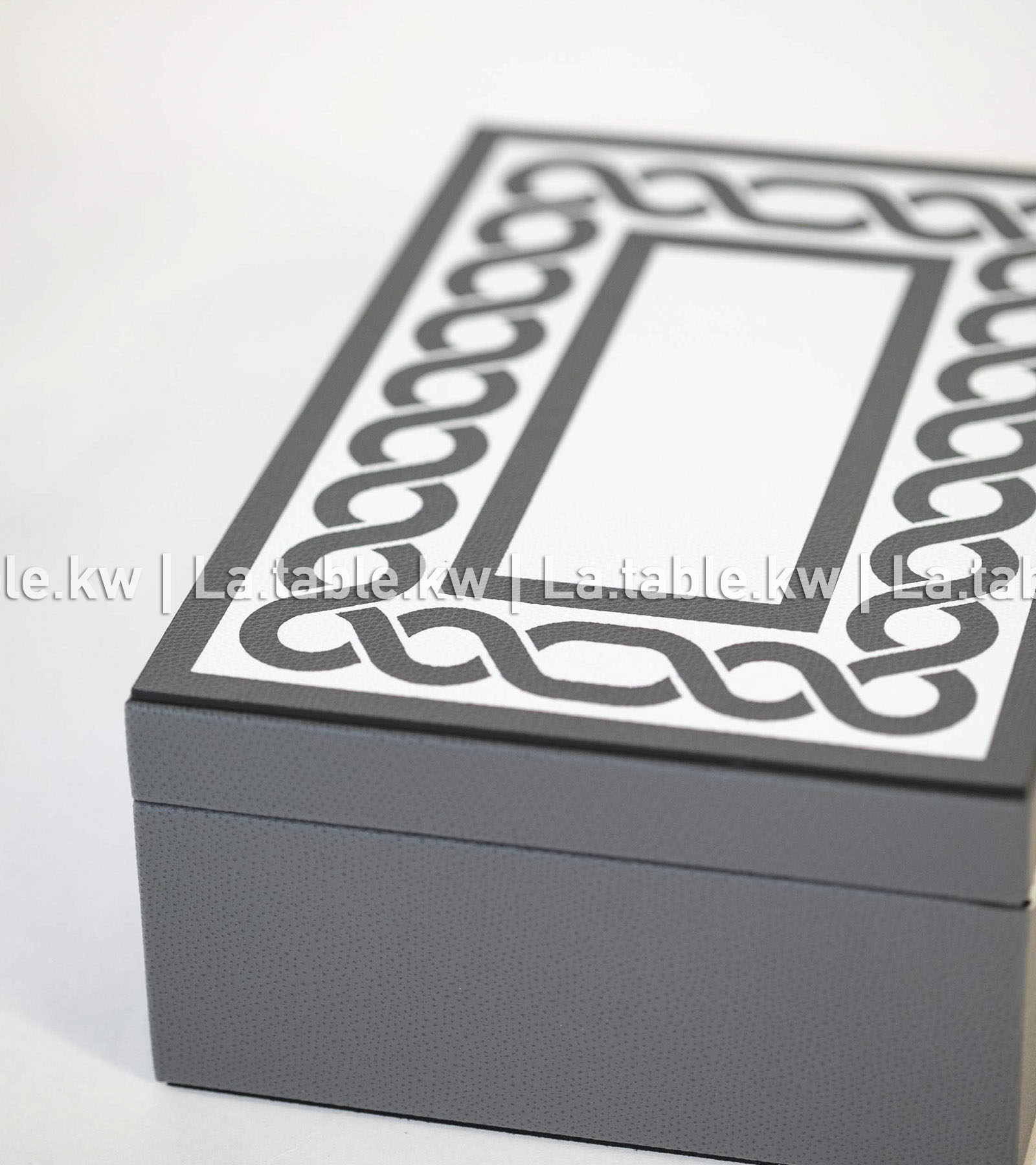 Gray Leather Jewelry Box with Inlayed Lid