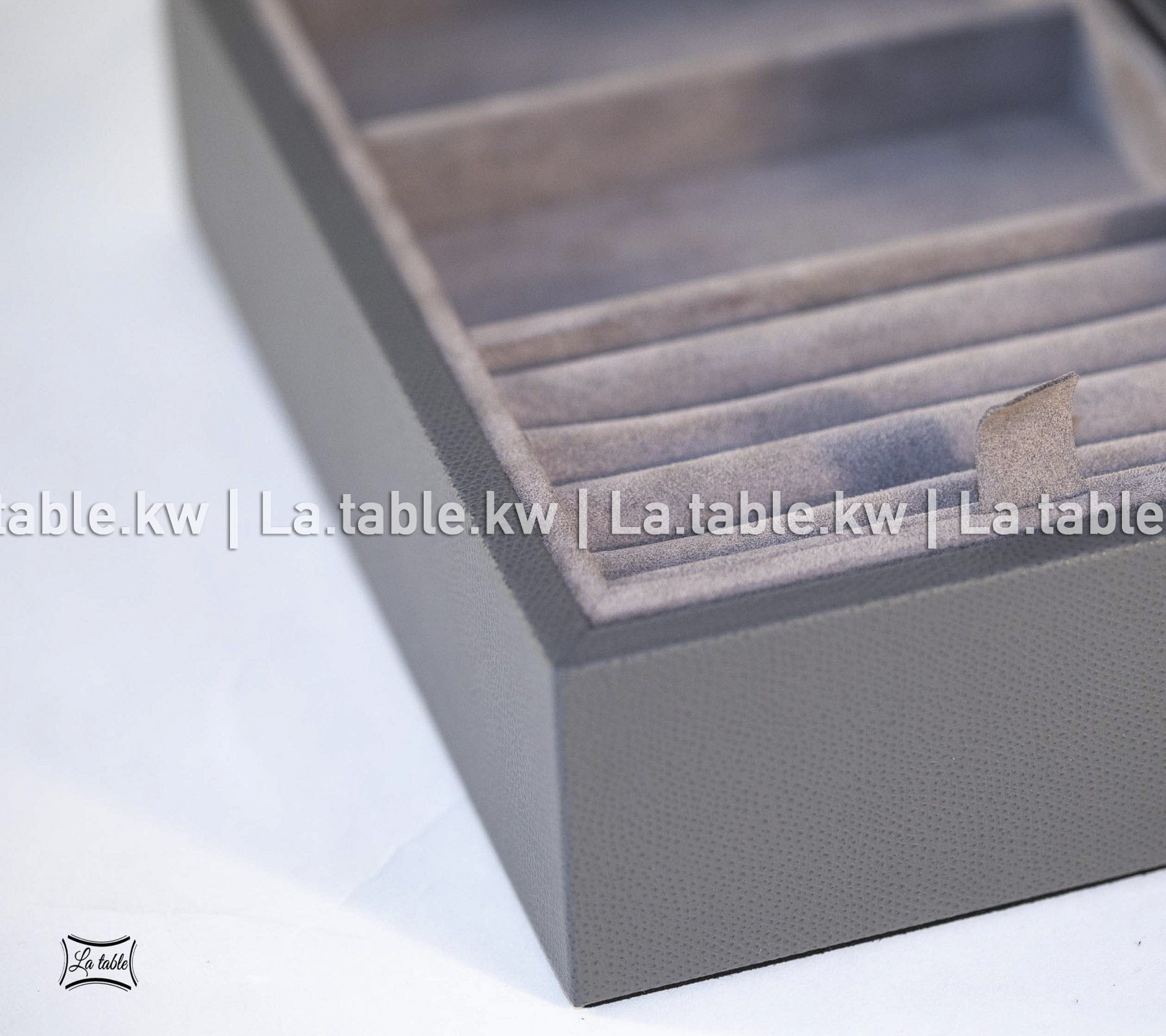 Gray Leather Jewelry Box with Inlayed Lid