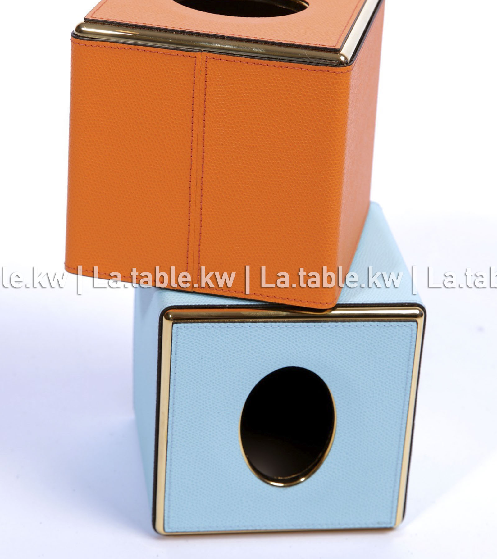 Orange Leather Square Tissue Box