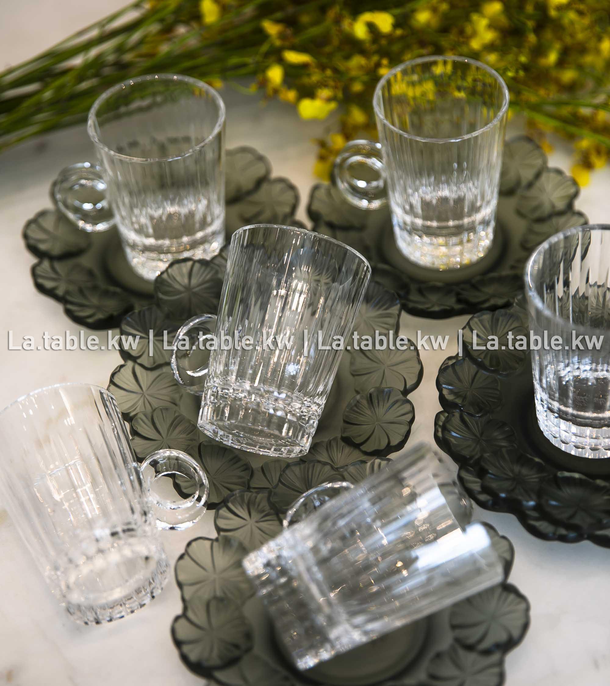 Grey Crystal Petals Tea Set / بتالس كريستال طقم شاي -رمادي