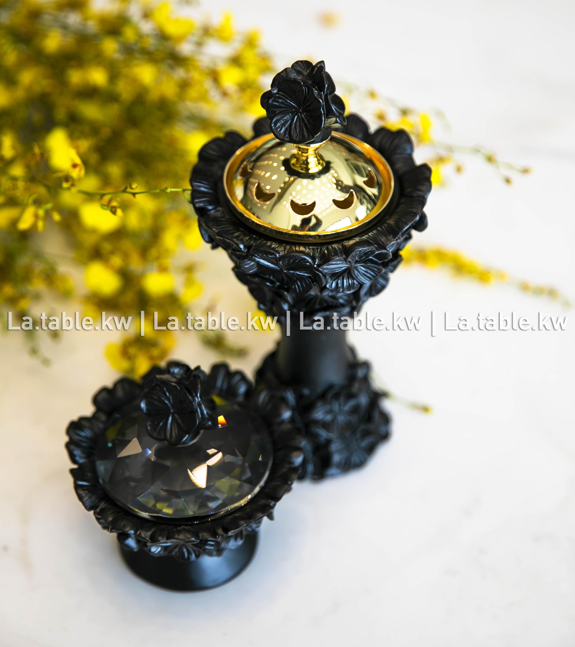 Black Crystal Petals Mubkhar Set / بتالس كريستال طقم مبخر - أسود