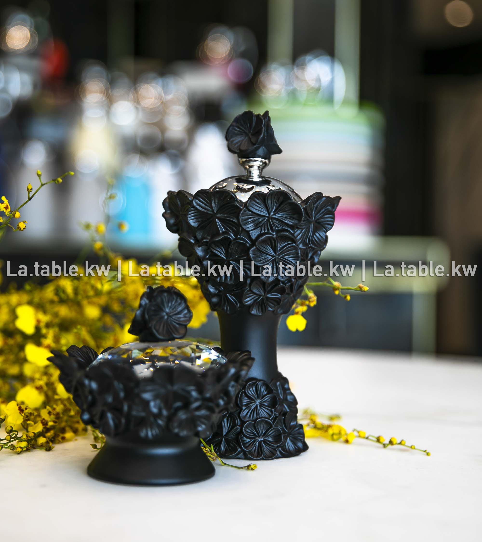 Black Crystal Petals Mubkhar Set / بتالس كريستال طقم مبخر - أسود