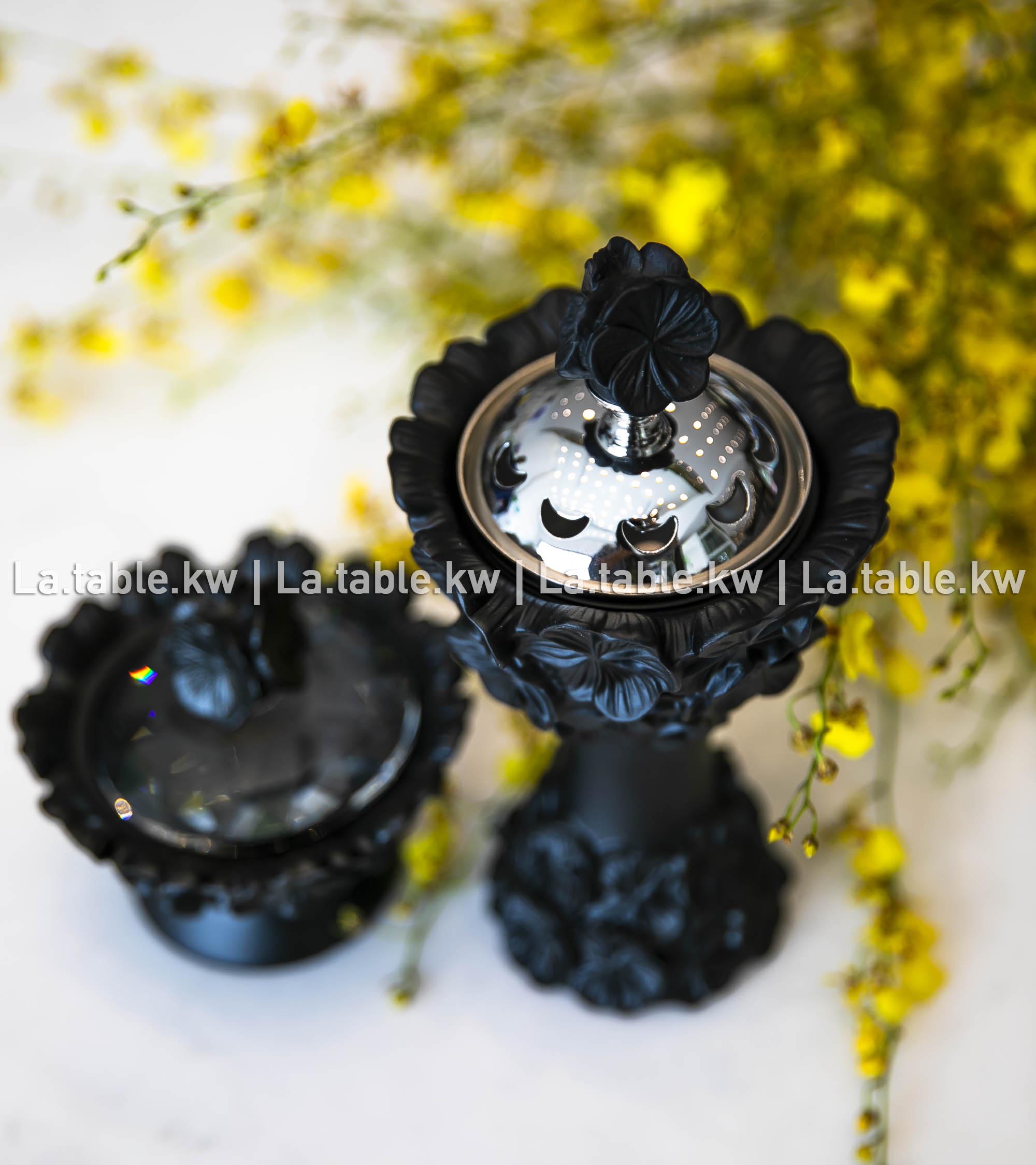 Black Crystal Petals Mubkhar Set / بتالس كريستال طقم مبخر - أسود