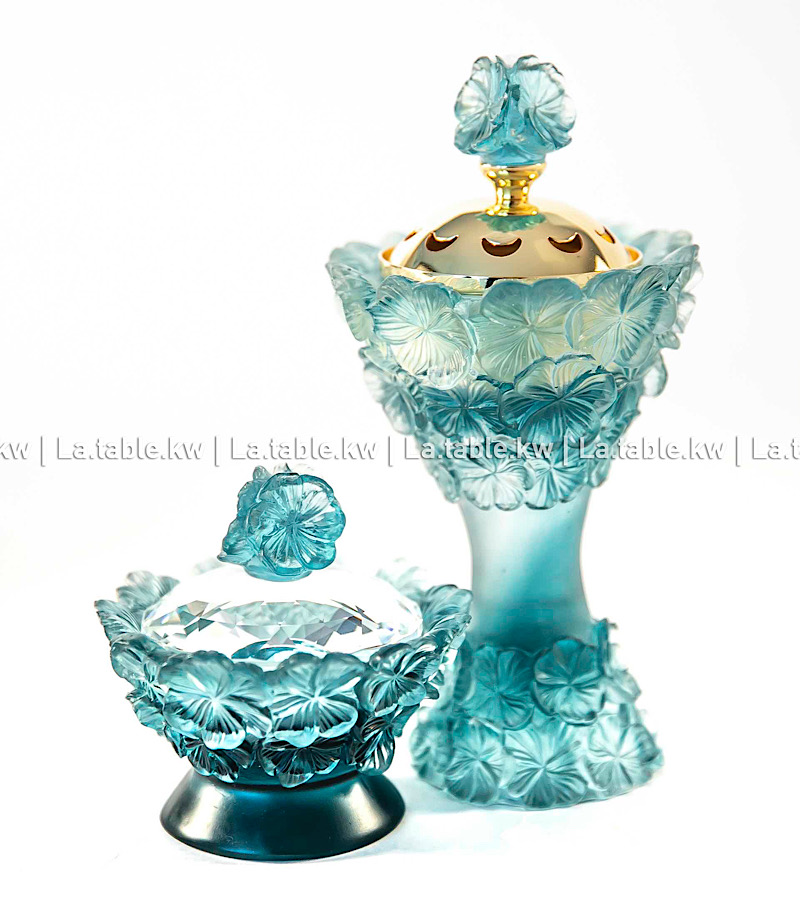 Petroleum Crystal Petals Mubkhar Set with Silver or Gold Lid