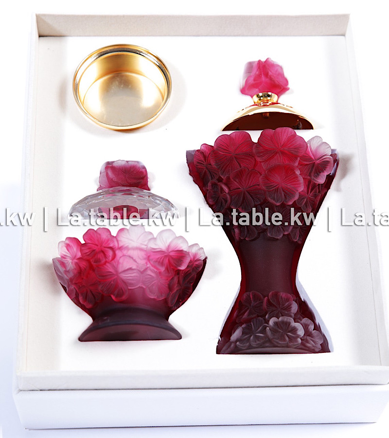 Ruby Crystal Petals Mubkhar Set with Silver Lid