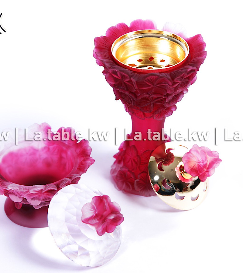 Ruby Crystal Petals Mubkhar Set with Silver Lid