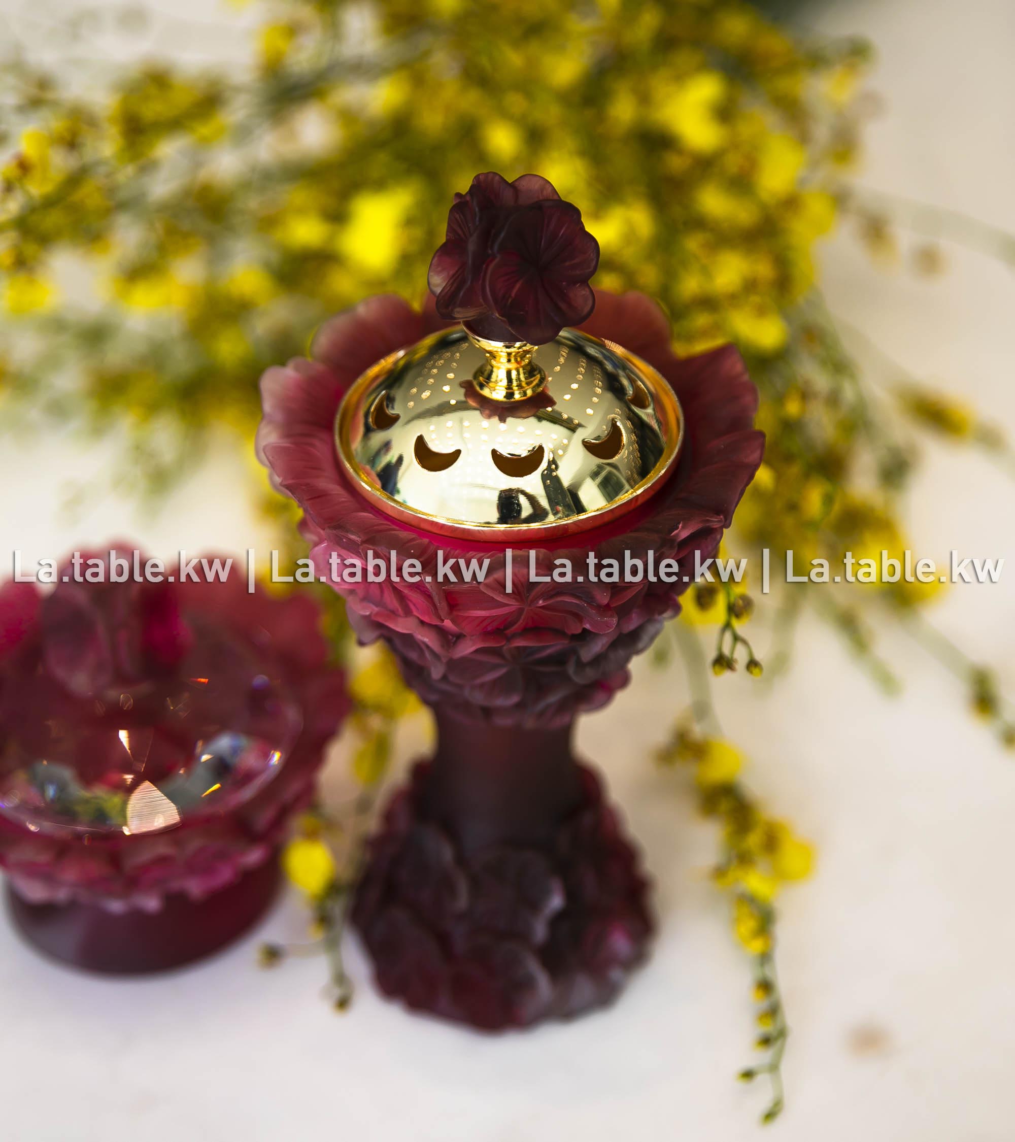 Ruby Crystal Petals Mubkhar Set with Silver Lid