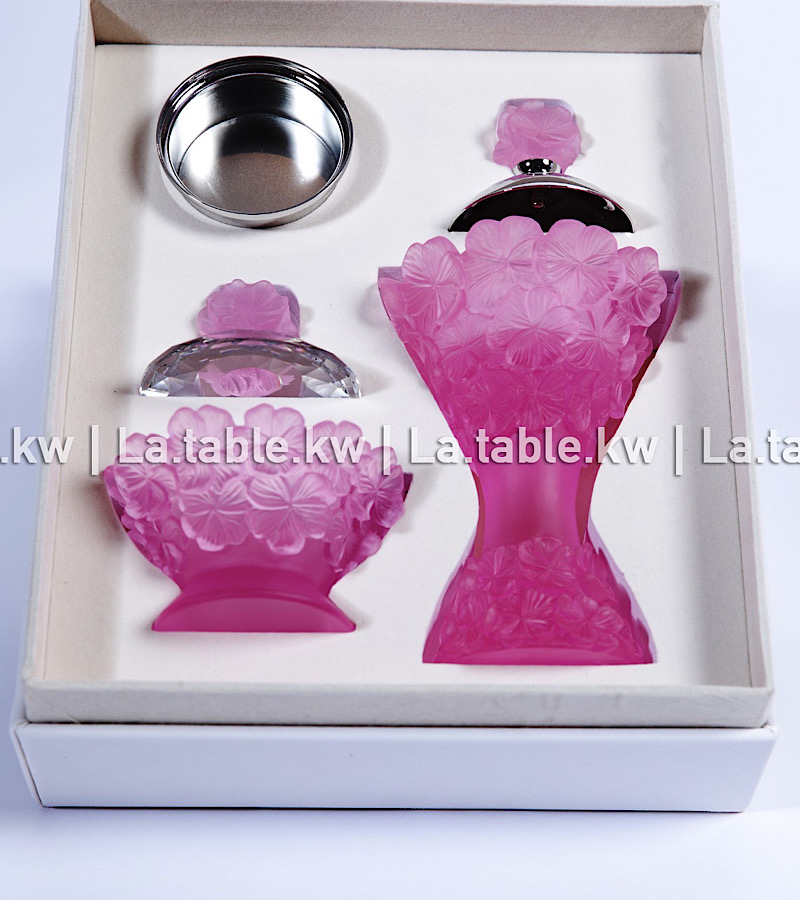 Rose Crystal Petals Mubkhar Set with Silver Lid