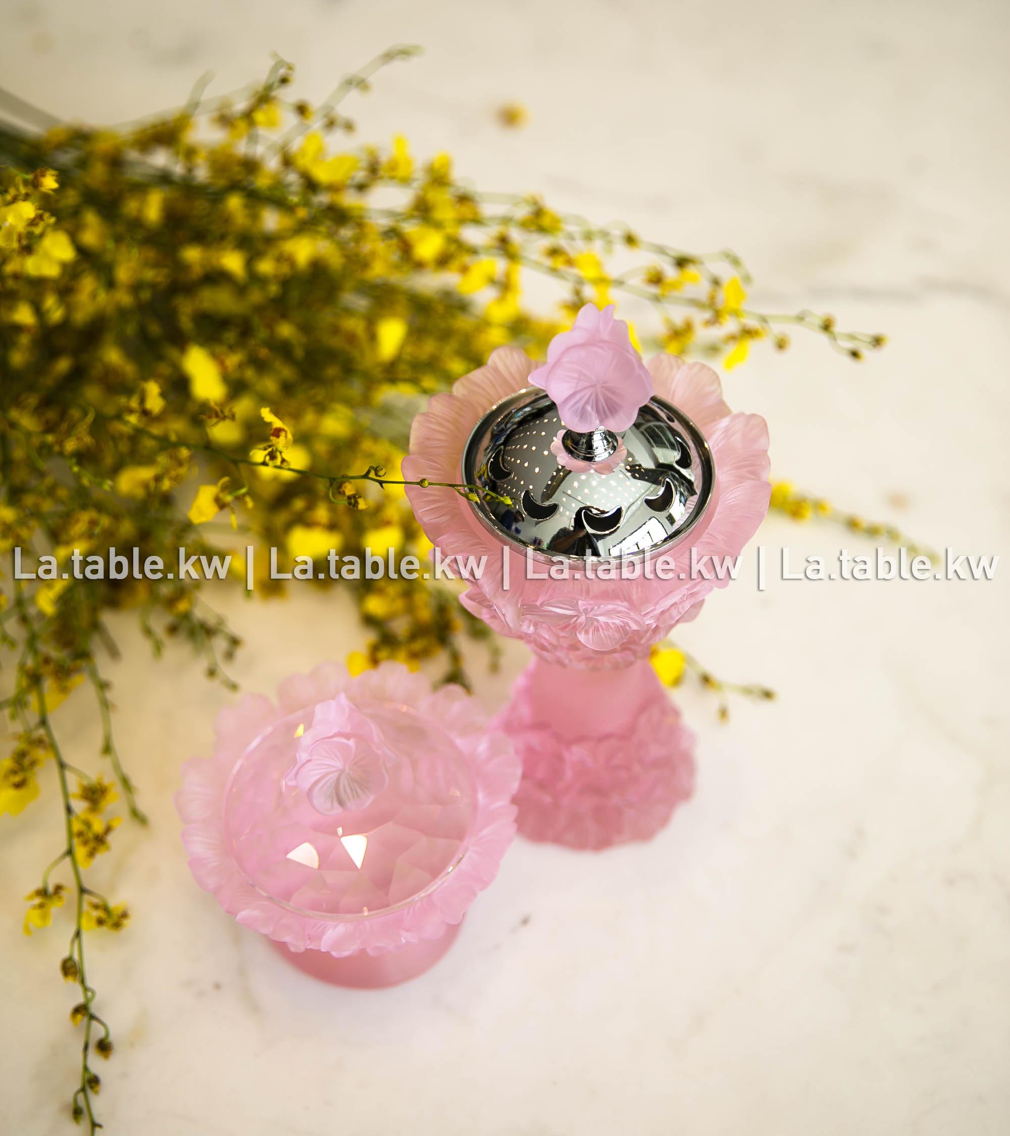 Rose Crystal Petals Mubkhar Set with Silver Lid