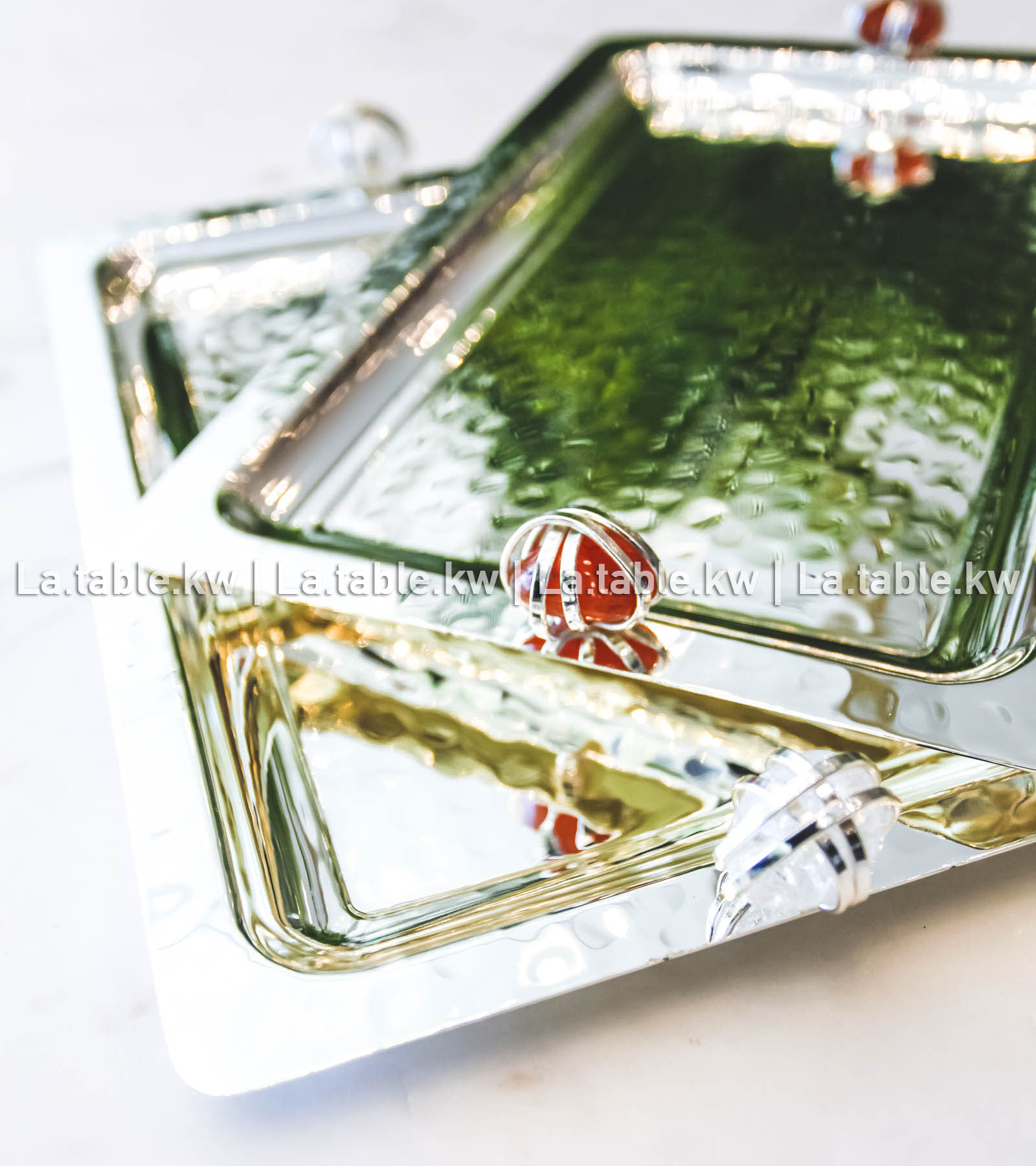 White Stone Designed Chrome Rectangle Tray