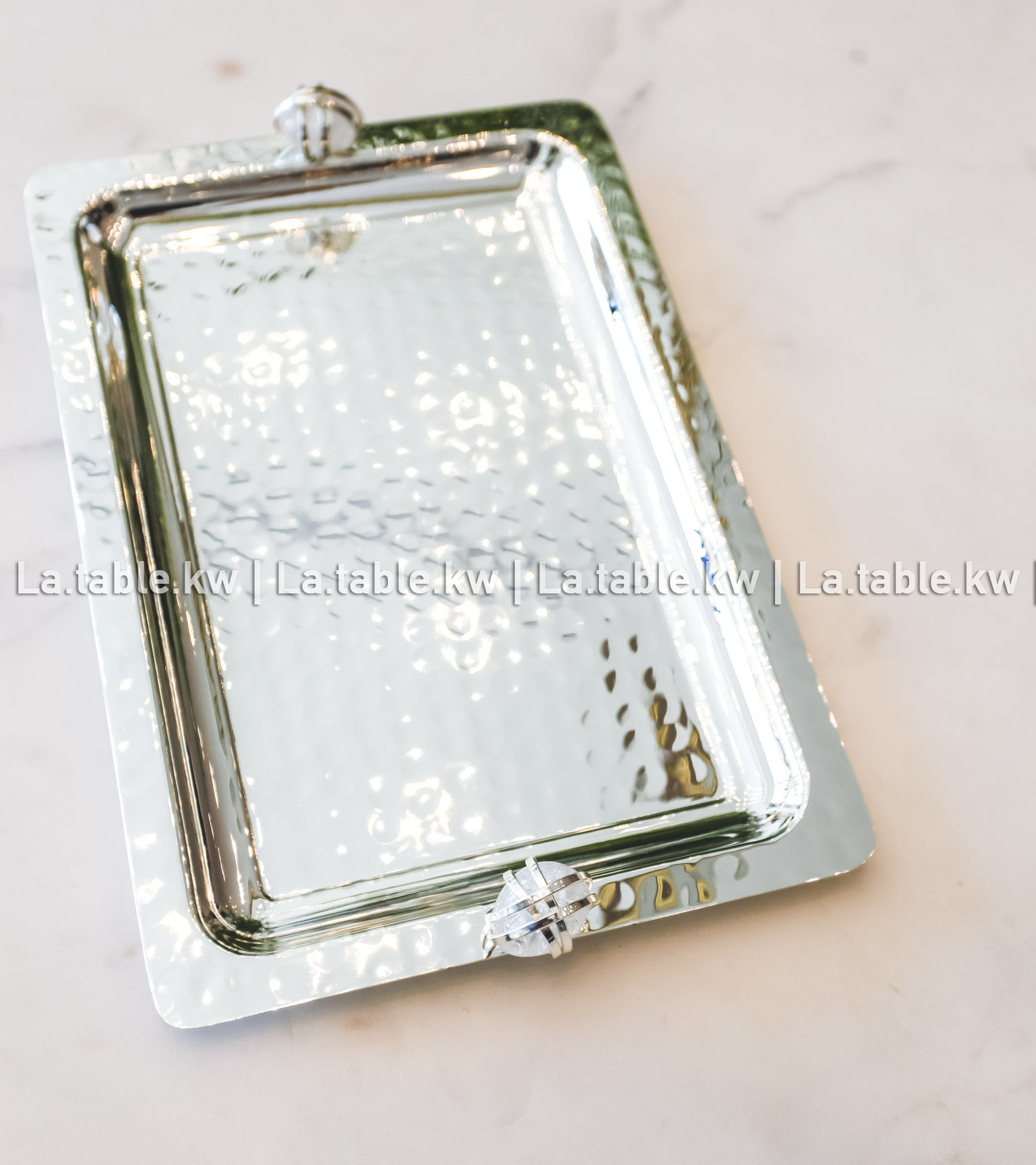 White Stone Designed Chrome Rectangle Tray