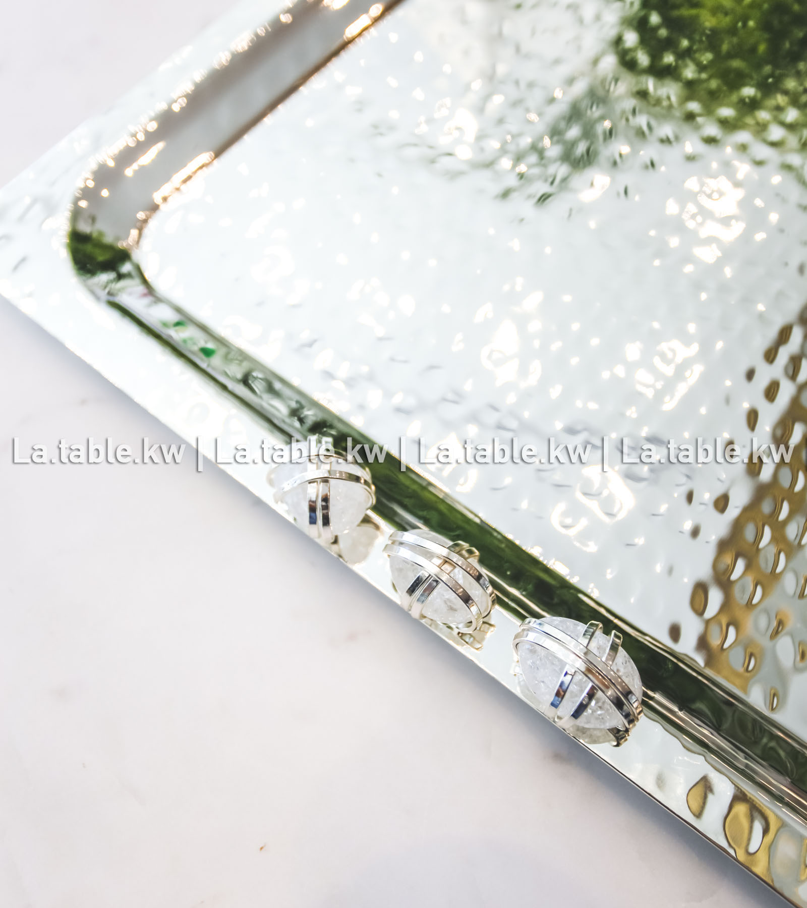 White Stone Designed Chrome Rectangle Tray