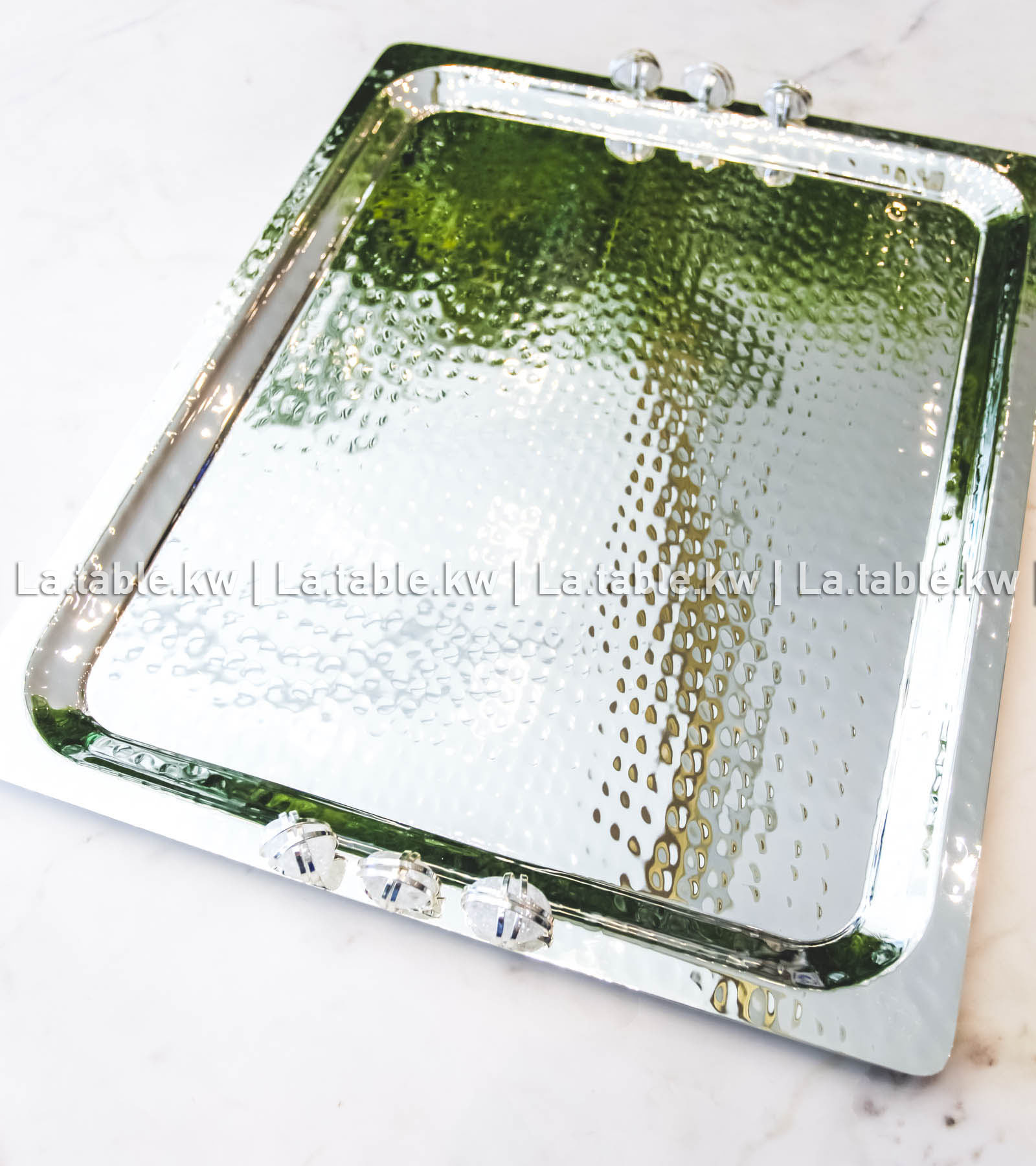 White Stone Designed Chrome Rectangle Tray