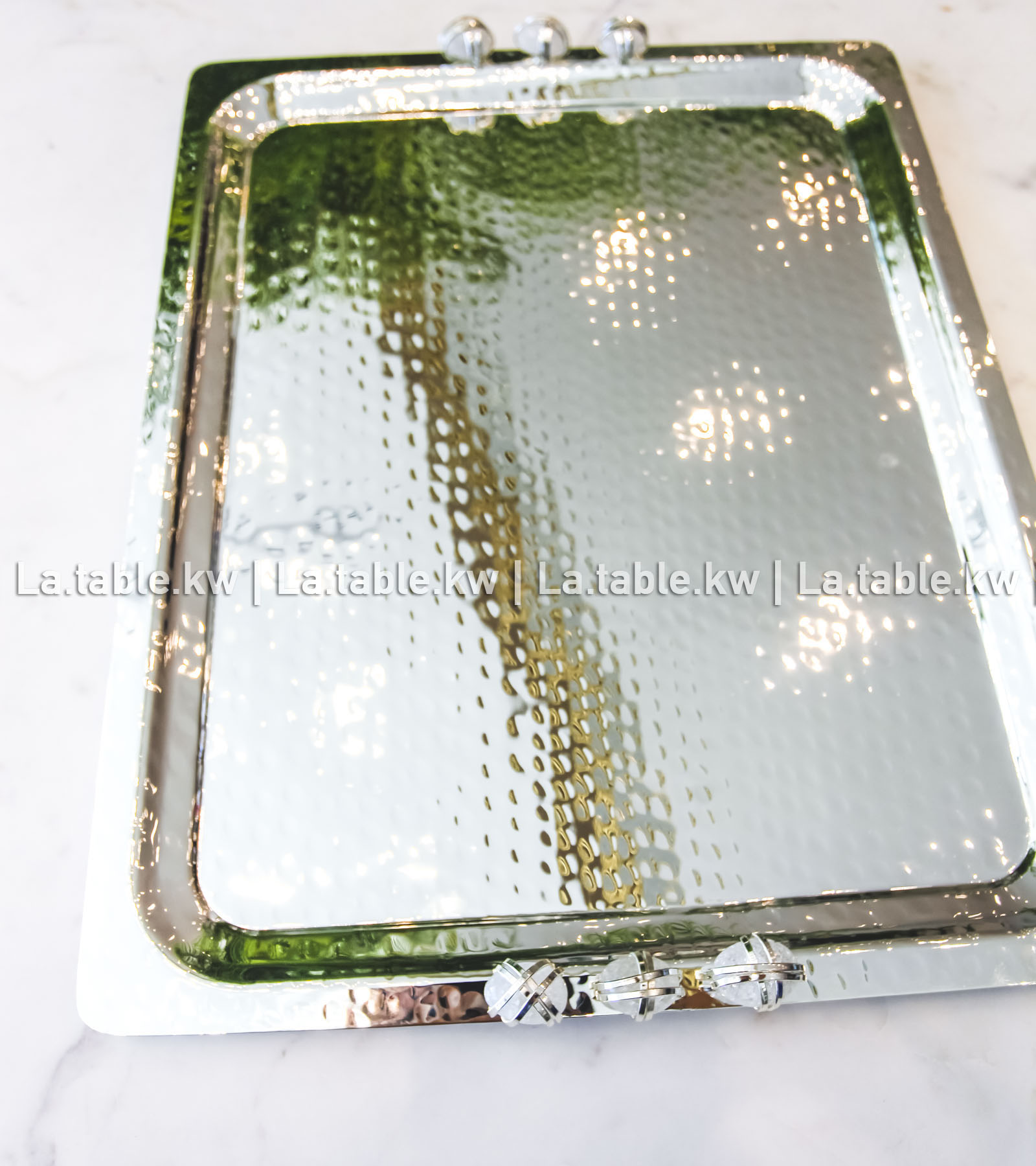 White Stone Designed Chrome Rectangle Tray