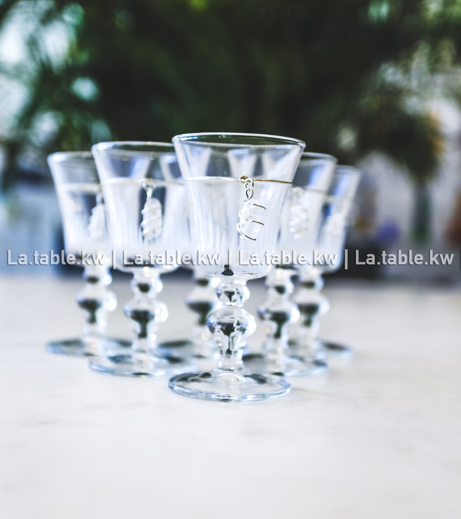 White Stone Designed Crystal Footed Mini Juice Glasses