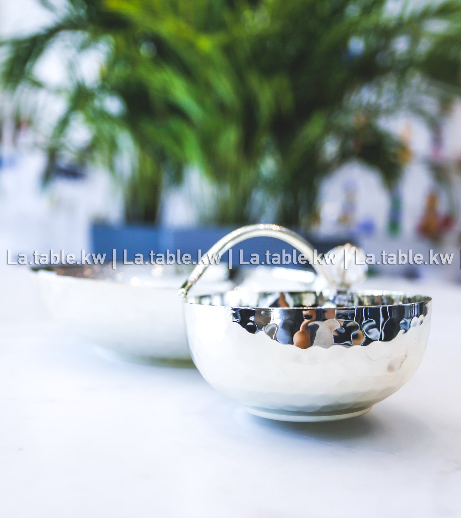 White Stone Designed Chrome 2 Parts  Bowl / وعاء  كروم قطعتين بتصميم الحجر الابيض