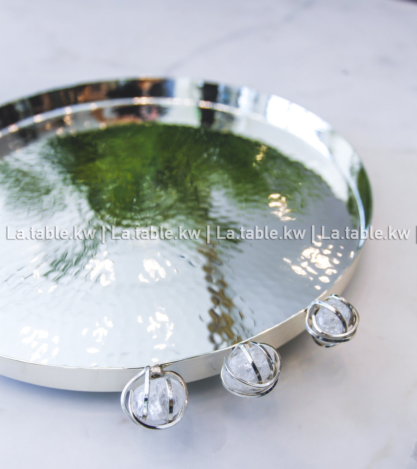 White Stone Designed Chrome Round Tray