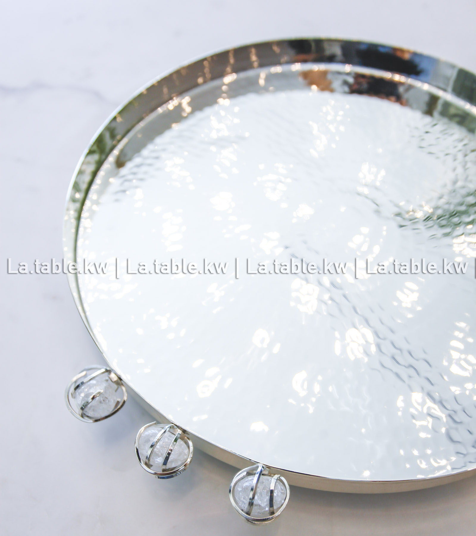 White Stone Designed Chrome Round Tray